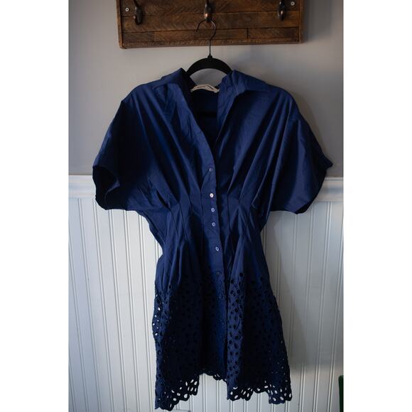 Anthropologie The Tobie Button-Front Pleated Mini Shirt Dress by Exquise XS NEW - Picture 2 of 4